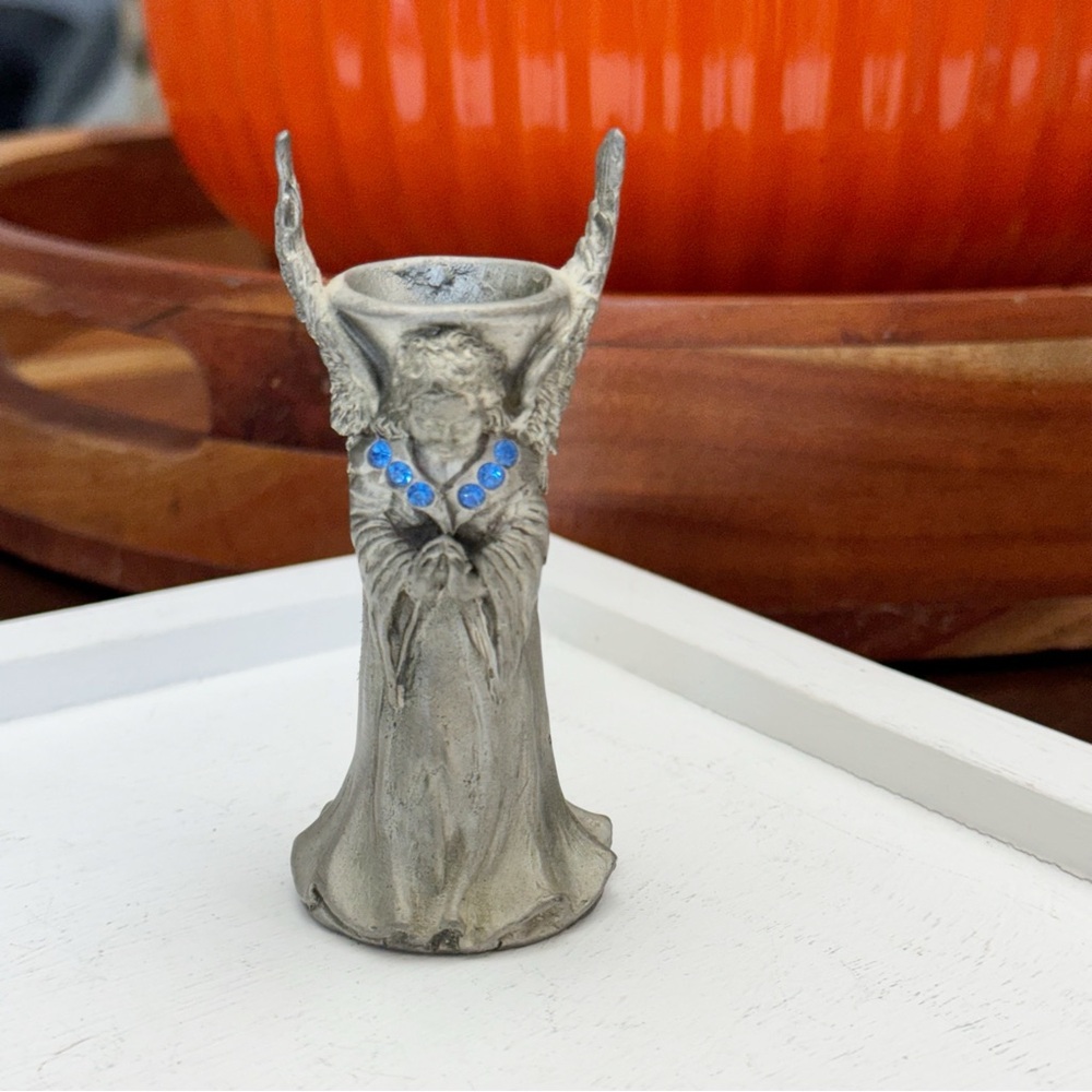 Comstock Pewter Angel Wing Candle Holder or Sphere Stand Figurine 1992 Vintage